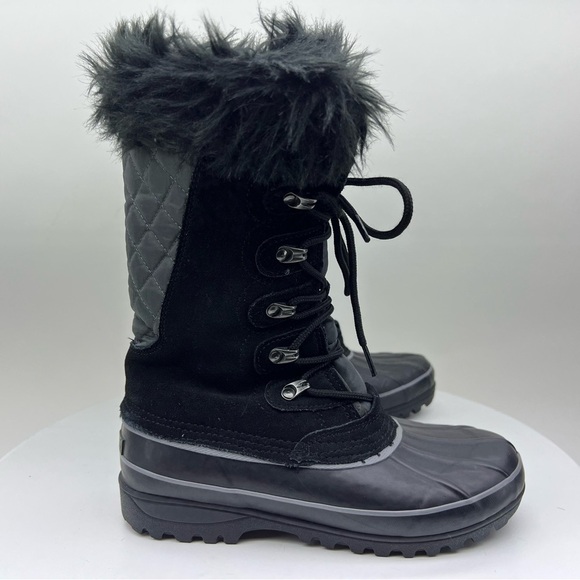 Khombu Boots Nordic 2 Waterproof Rain Snow Winter Black Suede Faux Fur Gorp Lace - Picture 1 of 12